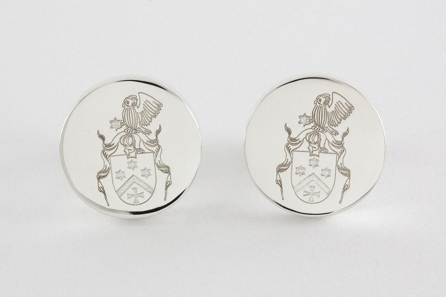 Boutons de manchette avec armoiries familiales gravées en argent massif 925, ZAUNICK