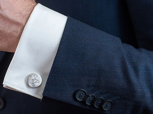 Boutons de manchette avec initiales gravées en argent massif 925, ZAUNICK